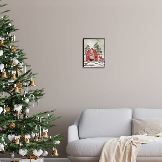 Stupell Industries Snowy Country Barn American Flag Framed Giclee Art